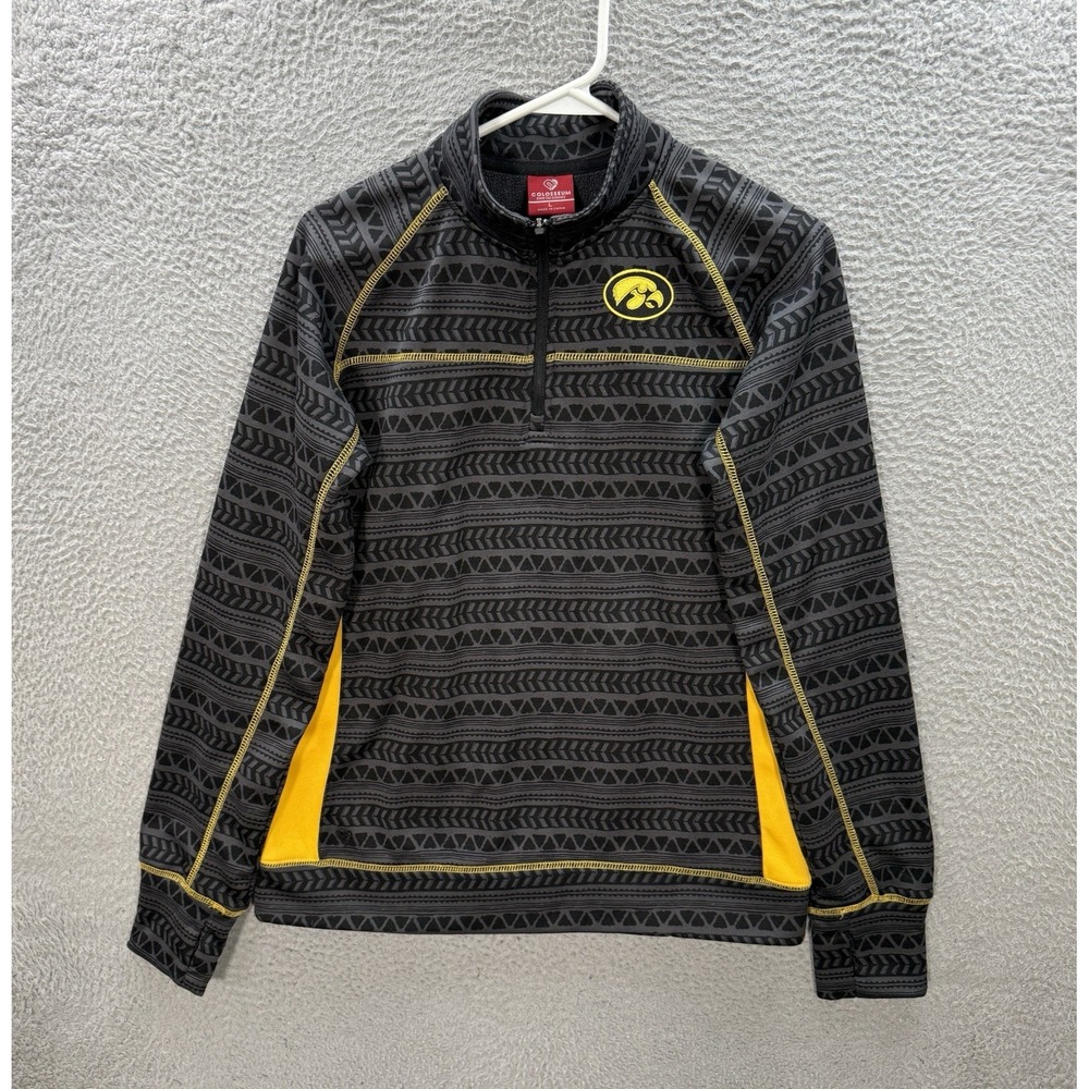 Iowa Hawkeyes Jacket Womens Large Black‎ Yellow 1/4 Zip Performance Stretch NCAA